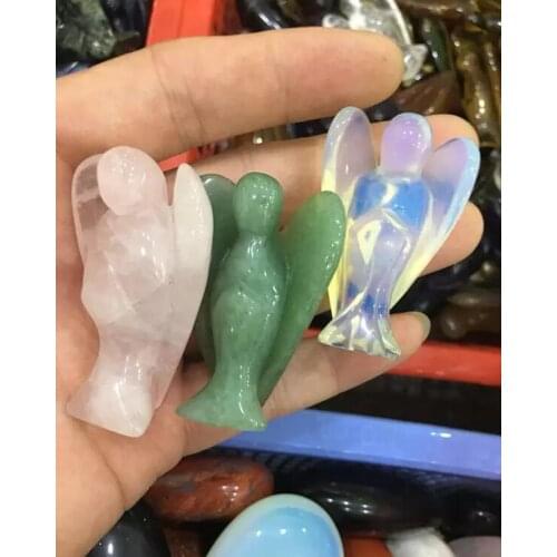 Natural carved stone and pocket guardian angel statues， a variety of crystal stone sculpture angel statues