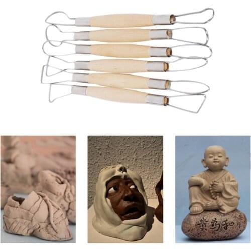 New Wooden Handle Pottery Ceramics DIY Tools Set 6PCS Wood Handle Wax Pottery Clay Sculpture Carving Tool DIY Craft Set
