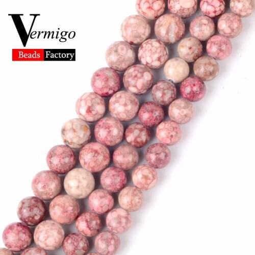 Wholesale Fuchsia Rain Flower Beads Natural Stone Round Loose Beads For Jewelry Making 6 8 10mm Pick Size Diy Bracelet 15"