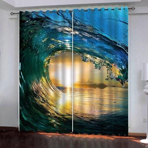 Custom Curtains Sea wave landscape in the sunset 3D Curtain Photo Printing Blackout Curtains For bedroom Living Room