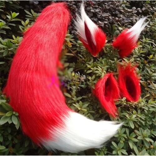 New Cosplay Stage Performance Costume Accessories Party Decor Fox Wolf Long Fur Tail Ears Hair Clip Headband for Boy Girl Gift