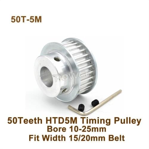 POWGE 50 Teeth 5M Timing Pulley Bore 10-25mm Fit Width 15/20mm HTD 5M Timing Belt 50T 50Teeth HTD 5M Synchronous Pulley