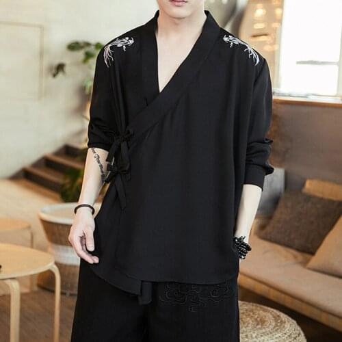 Plus Size Traditional Chinese Style Kimono Shirts Men Tang Suit Blouse Fashion Japanese Streetwear Shirt Casual Hanfu Men 30201