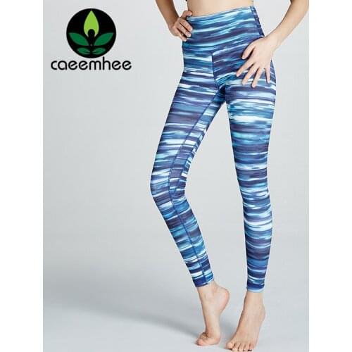 CAEEMHEE Colorful Striped Sports Leggings Women Yoga Pants High Waist Stretch Running Tights Scrunch Workout Gym Push Up Leggins
