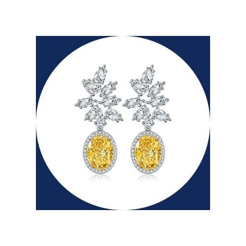 6.0ct/2p 11.5*7.5mm Oval Shape Simulated Yellow Diamond 9K Gold Earings Chandelier Earrings Online-Shopping