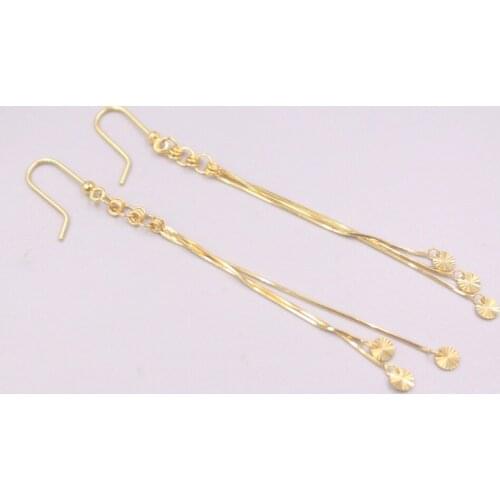 Pure 18K Yellow Gold Dangle Women Gift Circle Link Round Flakes Snake Tassel Chain Earrings / 3-3.1g