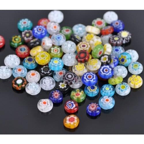Mixed Flat Round 6mm 8mm 10mm 12mm 14mm Flower Patterns Millefiori Glass Loose Crafts Beads Lot For DIY Jewelry Making Findings