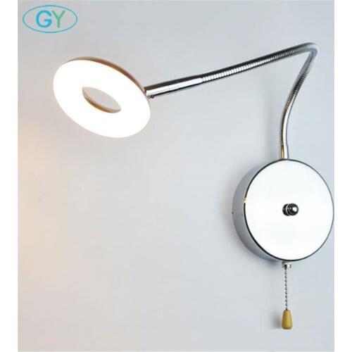 2020 New 5W LED wall lamp with pull chain switch L35cm hose goose neck led wall lighting modern chrome bedroom bathroom sconces