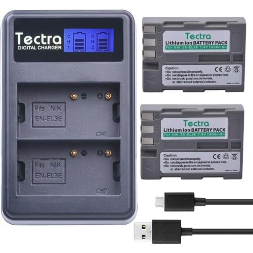Tectra 2PCS EN-EL3E EN EL3E 1800mAh/Li-ion Camera Battery + LCD USB Dual Charger for Nikon D30 D50 D70 D90 D70S D300 300S