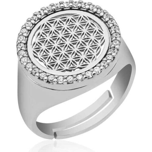 Tevuli 925 Sterling Silver Oval Flower of Life Ring