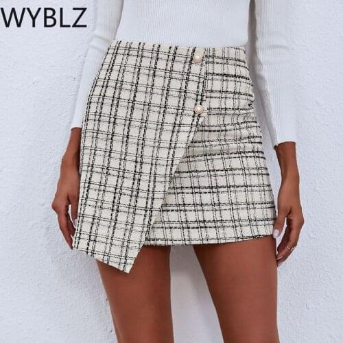 WYBLZ New Women Skirt Single Breasted Irregular Hem Summer Clothing Female Sexy High Waist Mini Skirts Bag Hip A-line Skirt