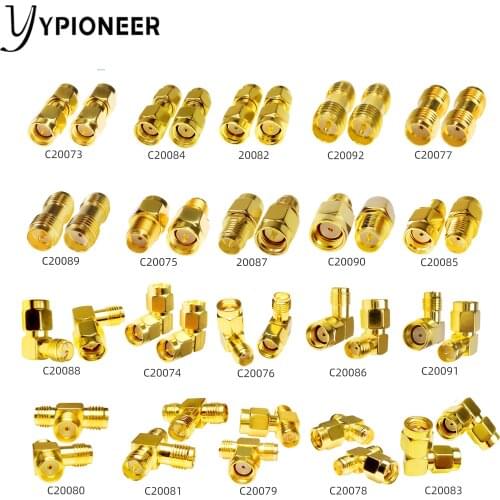 YPioneer C20073-92 1PC SMA To SMA Male Female Gold Plated RP SMA Male RP-SMA Female Connector RF Adapter Straight Bent L/T Type