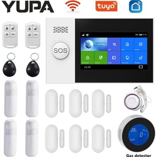 YAOSE TUYA GSM WiFi Home Alarm Security System with Gas Detector Door Sensor SmartLife App Wired Alarm Kit Wireless 433MHz