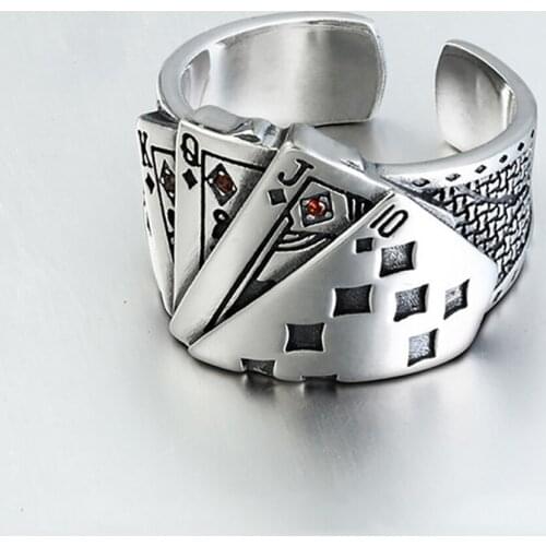 Dreamhonor Fashion Vintage Playing Cards Ring Wome Rings for Women Real 925 Sterling Silver Jewelry for Women 2021 Fashion Gift