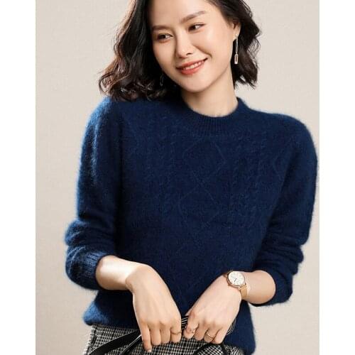 Autumn and winter new ladies sweater short bottoming sweater loose pullover sweater half high neck long sleeve cashmere sweater