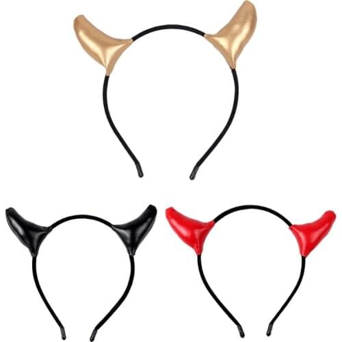 Women Red Devil Horn Headdress PU Leather Headband for Halloween Party Christmas Creative Cosplay Hair Accessories