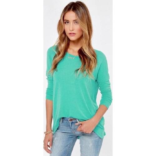 Long Sleeve Knitted Pullover Women Sweater Tricotado Mint Green Winter Pullovers O Neck Slit Jumper Sweaters