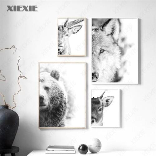 Animals Bear Deer Wolf Yak Wall Art Canvas Painting Nordic Posters and Prints Black White Wall Pictures for Living Room Decor