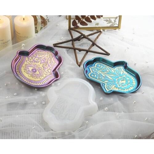 1PC Hamsa Hand Tray Resin Mold Palm Amulet Epoxy Resin Mold Hamsa Hand Shape Holder Jewelry Plate Dish Resin Casting Molds