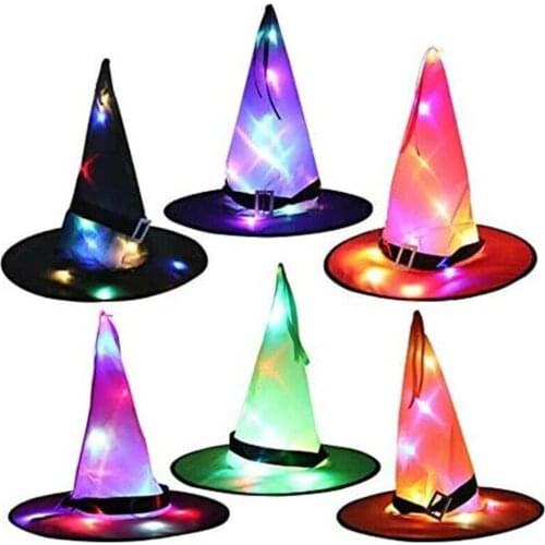 1pc Witch Hat LED Lights Halloween Witch Hat For Kids Party Decor Supplies Outdoor Tree Hanging Ornament Halloween Decor