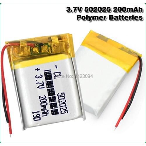 200mAh 3.7V 502025 Lithium Polymer Li-Po li ion Rechargeable Battery For toys speaker Tachograph MP3 MP4 GPS Bluetooth Lipo cell