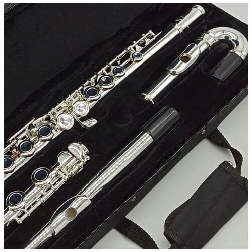 281 Silver Plated Flute Instrument Intermediate Student Curved Headjoint Flutes C Leg 16 Holes Closed E Key