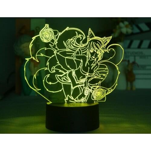 3D Lamps For Bedside Table Hot Game League of Legends Hero Ahri Lore Lights Cute Room Decor 3D Led Lamp Kids Gift Art