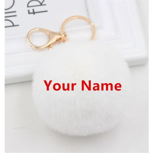 5pcs Faux Rabbit Fur Hair Ball Pompom Key Chains Personalized Name Women Bag Decoration Key Chains Pendant Custom Gift Keyrings