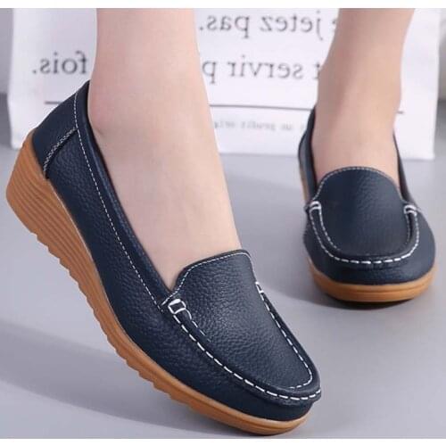 2021 Womens Flats Genuine Leather Shoes Woman Casual Ladies Shoes Slip On Ballet Flats Women Walking Ladies Plus Size Moccains