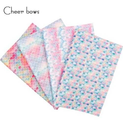 22*30CM Colorful Mermaid Pattern Glitter Fabric DIY Hair Accessories Apparel Sewing Materials Home Decoration Supplies