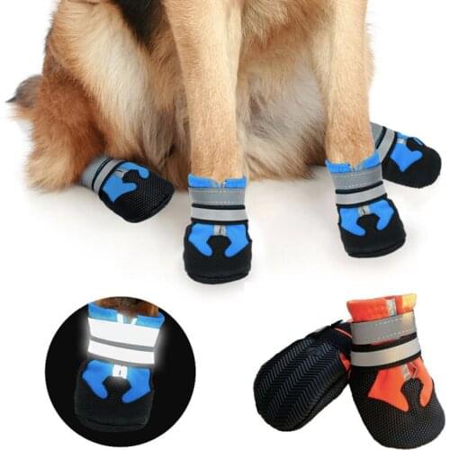 4Pcs Pet Boots Waterproof Outdoor Dog Shoes with Reflective Strip Anti-Slip Rubber Sole Adjustable Pet Booties Dog Paw Protector