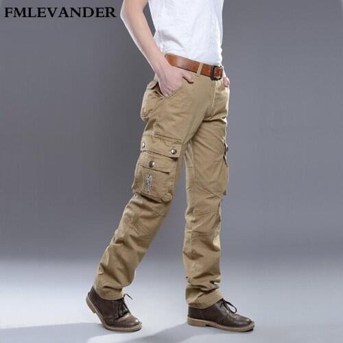Tactical Pants Male Pure Color Casual Plus Size 38 Cotton Trousers Multi Pocket Military Style Mens Cargo Pants