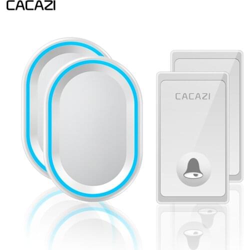 CACAZI No Battery Required Wireless Doorbell 2 Buttons 2 Receivers US EU UK Plug Self-powered Waterproof Smart Home Call bell