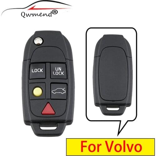 QWMEND for Volvo Key 5 Buttons Smart Car Key Shell For Volvo XC70 XC90 V50 V70 S60 S80 C30 Remote Flip Key Fob Case
