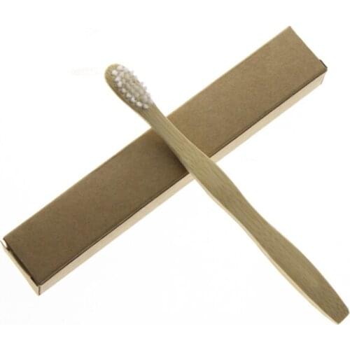 2Pcs/Set 14.5cm Kid Child Flat Handle White Wave Bristle Natural Biodegradable Eco-Friendly Bamboo Toothbrush Tooth Brush