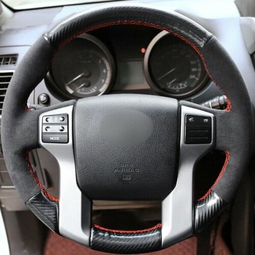 For Toyota Prado Carbon Fiber&Suede Leather Steering Wheel Sewing Wrap Cover Fit