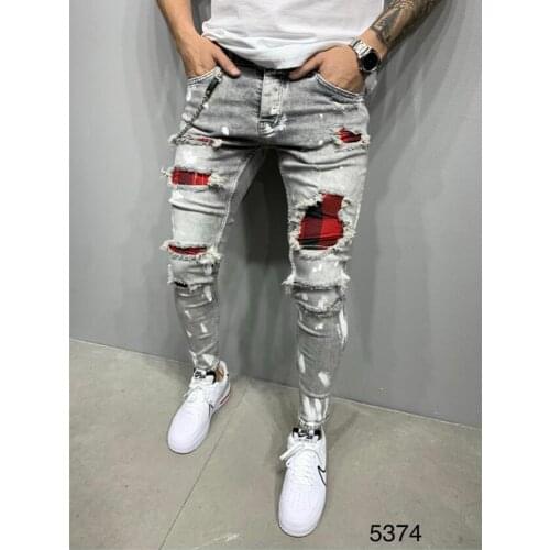 European And American Four Seasons General Fashion New Locomotive Patch tide Brand Jeans Stretch Slim Mens Denim Casual Pants