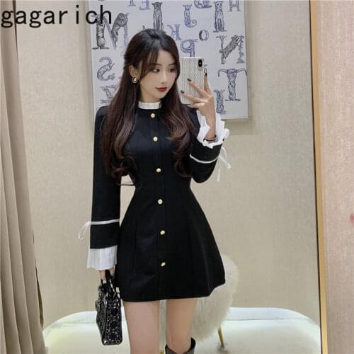 Gagarich Women Dress 2021 Spring Autumn Japanese Sweet Temperament Female Lace-Up Stand-Up Collar Petal Sleeve Design Vestidos