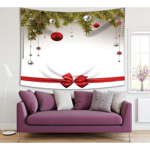 Tapestry Christmas Background with green Fir Twigs and Red Balls Ornaments White Snowflakes Merry Christmas Theme