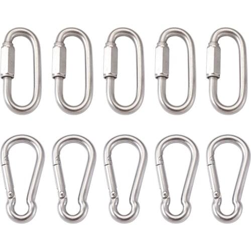 10pcs Stainless Steel Rock Climbing Carabiners and Screw Carabiner Lock Charms for DIY Keychain Jewelry Making Accessories