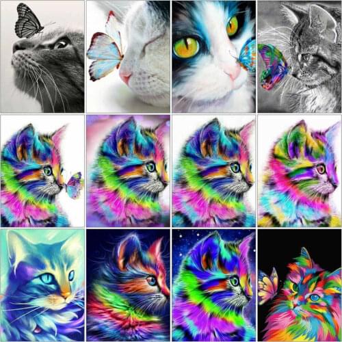 AZQSD Painting By Numbers Cat Butterfly Oil Painting By Numbers Animal Home Wall Art Canvas Painting Art Gift Diy HandPainted