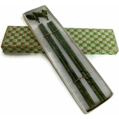 2 Pair Natural Jade Chinese Chopsticks Nephrite Spinach W+ fish Rests Vintage