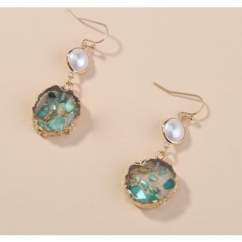 Classic Elegant Long Pearl Earrings For Women Fashion Geometric Green Crystal Water Drop Earring Brincos Bijoux Jewelry