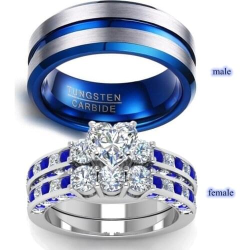Rings For Women Men Fashion Lovers' Set Ring Cubic Zirconia Silver Color Wedding Engagement Accessories Good Quality