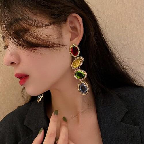 Korean Fashion Women Elegant Luxury Colorful Crystal Earring Personality Exaggerated Heavy Piercing Earring 2021 Trendy Jewelry