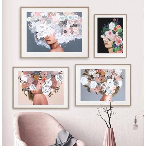 Colorful Tropical Wild Girl Flower Portrait Woman Modern Wall Art Canvas Posters And Prints Wall Pictures For Living Room Decor