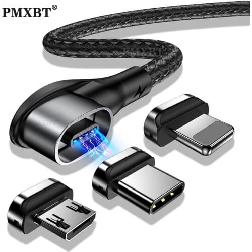 3A Magnetic Cable 90 Degree Micro USB Type C Charge Cable For Samsung Xiaomi Fast Charging Data Cord Magnet Charger USB C Cables