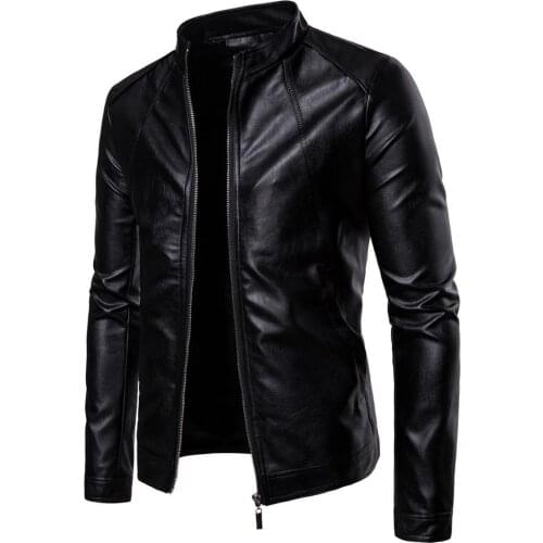 Mens Slim Jacket Fashion Solid Color Motorcycle Winter Jackets chaqueta hombre Windproof Black Leather Jacket kurtka skorzana