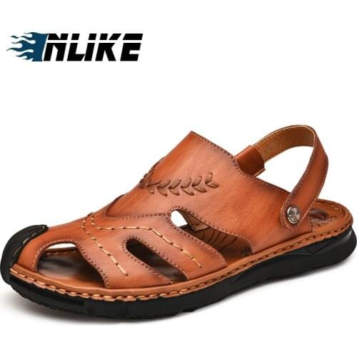 Men Hiking Sandals Genuine Leather Lightweight Outdoor Sandals