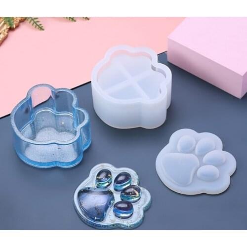 N58F 1 Set Bear/Cat/Dog/Love 3D Paw Storage Box Mold Resin Silicone Mold DIY Home Decor Art Craft Ideal Gift